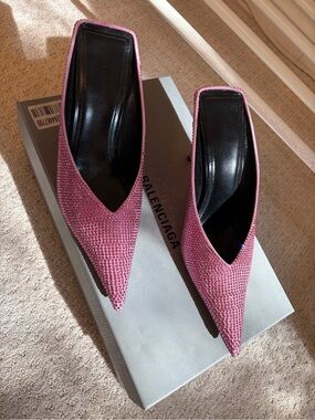 Balenciaga Pink Crystal Pointed Toe Mules